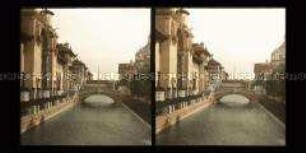 Kanal mit Brücke am Maschinen- und Transportpalast, im Hintergrund rechts Palast der Gartenbaukunst, Pan-American Exposition, Buffalo