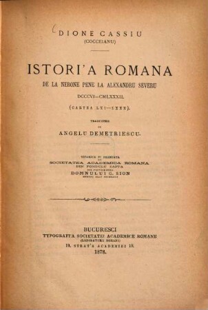 Istori'a Romana de la Nerone pene la Alexandru Severu DCCCVI-CMLXXXII :  Traducere de Angelu Demetriescu