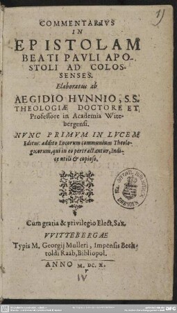 Commentarivs In Epistolam Beati Pavli Apostoli Ad Colossenses