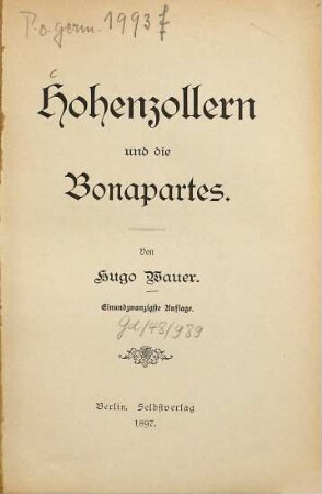 Hohenzollern und die Bonapartes : Von Hugo Wauer