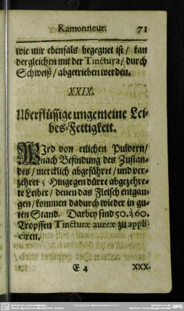 XXIX. Uberflüssige ungemeine Leibes-Fettigkeit