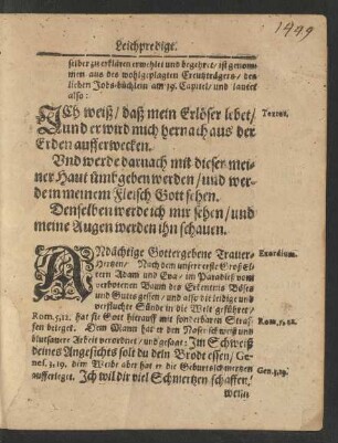 [Textus.] [...] Jobs-büchlein am 19. Capitel/ und lautet also: