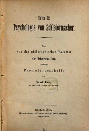 Über die Psychologie von Schleiermacher