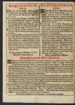 Von Fruchtbarkeit der Erden. Von Gesund- und Kranckheiten.