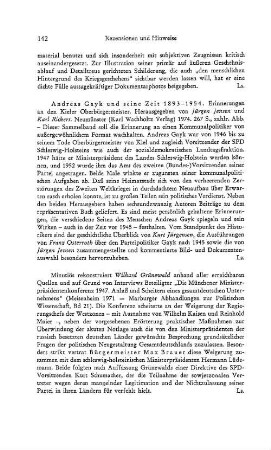 Andreas Gayk und seine Zeit 1893 - 1954, Erinnerungen an den Kieler Oberbürgermeister, hrsg. von Jürgen Jensen, Karl Rickers : Neumünster, Wachholtz, 1974