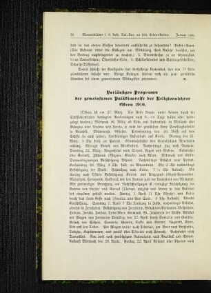 Vorläufiges Programm der gemeinsamen Palästinareise der Religionslehrer Ostern 1910