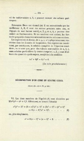 Décomposition d´un cube en quatre cubes.