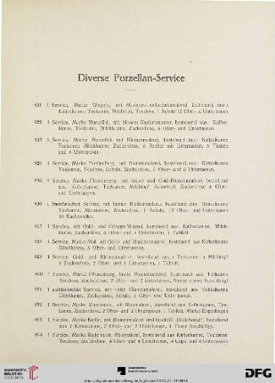 Diverse Porzellan-Service (Nr. 821-834)