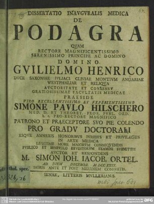 Dissertatio Inauguralis Medica De Podagra