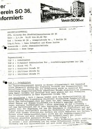 Protokolle: Stadtteilausschuss SO 36 und Immigrantenasschuss S0 36, 1984 und 1985
