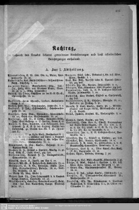 Nachtrag, die während des Drucks bekannt gewordenen Veränderungen und sonst erforderlichen Berichtigungen enthaltend.