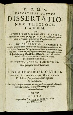 6: Fasciculus ... Dissertationum Theologicarum. 6