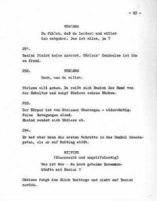 Seite aus Drehbuch von "Der junge Törless" (1965/66)