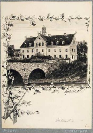 Das Jagdschloss in Grillenburg bei Tharandt - mit Schlossbrücke über den Gondelteich
