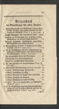 Verzeichniß der Abhandlungen des ersten Bandes.
