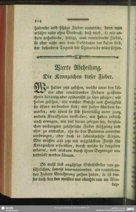 Vierte Abtheilung. Die Kennzeichen dieser Fieber