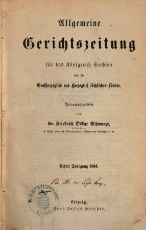 Allgemeine Gerichtszeitung für das Königreich Sachsen. 8. 1864