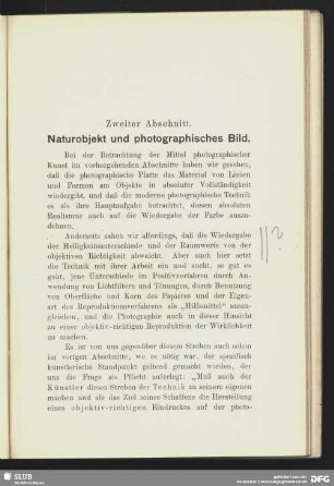 Zweiter Abschnitt. Naturobjekt und photographisches Bild