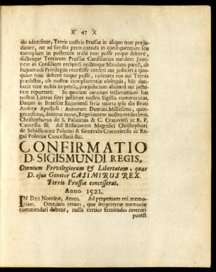 Confirmatio D. Sigismundi Regis, ...