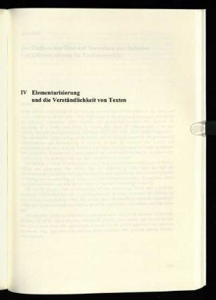 IV Elementarisierung und die Verständlichkeit von Texten