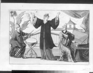 Tänzerin mit zwei Musikern : Weigel, Johann Christoph (Hersteller): Tänzerin mit zwei Musikern. Radierung, koloriert; 149 x 214 mm (Platte). Dresden: Kupferstich-Kabinett B 1156,2 V. Band, Seite 9