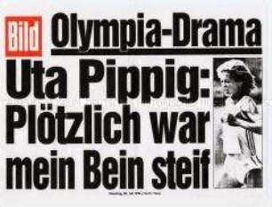 Maueranschlag der "Bild"-Zeitung: "Olympia-Drama / Uta Pippig: Plötzlich war mein Bein steif"