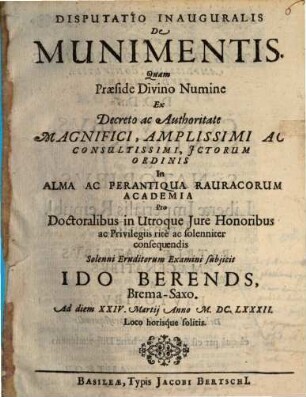 Disp. inaug. de munimentis