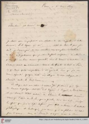Briefe von Jean-Baptiste-Antoine-Hyacinthe Blondeau an Carl Joseph Anton Mittermaier: Brief von Jean-Baptiste-Antoine-Hyacinthe Blondeau an Carl Joseph Anton Mittermaier