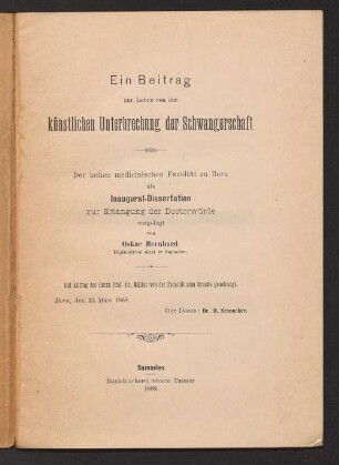 Ein Beitrag zur Lehre von der künstlichen Unterbrechung der Schwangerschaft