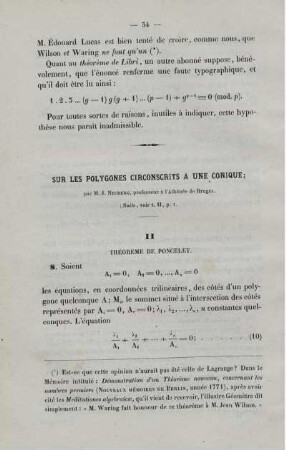 Sur les polygones circonscrits a une conique.