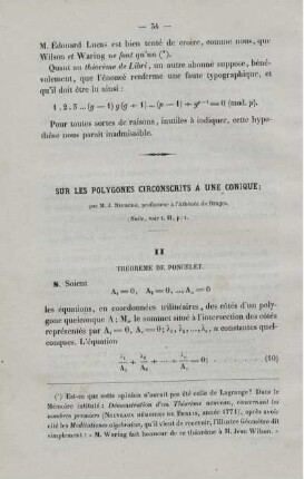 Sur les polygones circonscrits a une conique.