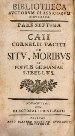 Caii Cornelii Taciti De Sitv, Moribvs Et Popvlis Germaniae Libellvs