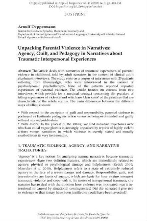 Unpacking Parental Violence in Narratives: Agency, Guilt, and Pedagogy in Narratives about Traumatic Interpersonal Experiences