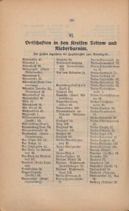 VI. Ortschaften in den Kreisen Teltow und Niederbarnim