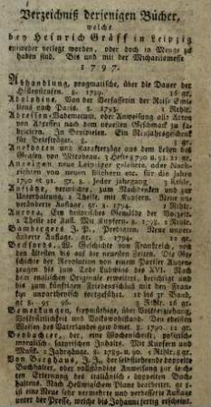 Verzeichniß derjenigen Bücher, welche bey Heinrich Gräff in Leipzig entweder verlegt worden, oder doch in Menge zu haben sind