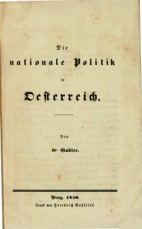 Die nationale Politik in Oesterreich