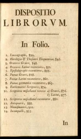 Dispositio Librorum.