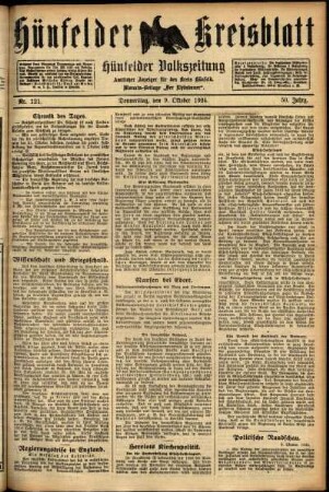 Ausgabe vom Donnerstag, den 09. Oktober 1924.