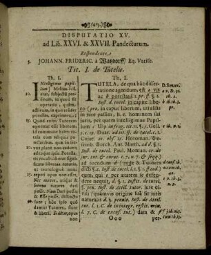 Disputatio XV. ad Lib. XXVI. - XXVII. Pandectarum