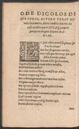 Ode Dicolos Distrophos ... De casa natalitia pueri Iesu ...