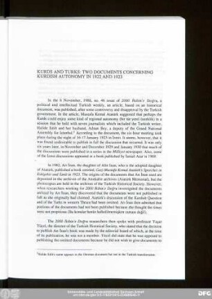 Kurds And Turks: Two Documents Concerning Kurdish Autonomy In 1922 And 1923