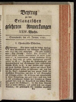 XXIV. Woche. Sonnabends, den 16. Junius. 1787.