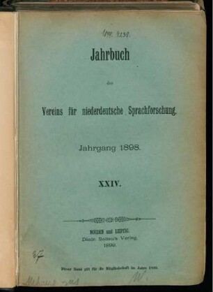 24: Jahrbuch des Vereins für Niederdeutsche Sprachforschung