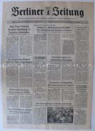 Tageszeitung "Berliner Zeitung" zur "Wende" in der DDR