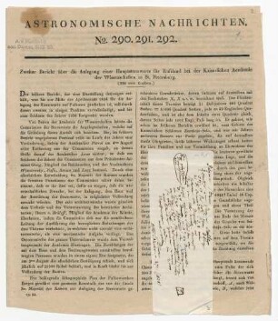"Zweiter Bericht über die Anlegung einer Hauptsternwarte für Russland bei der Kaiserlichen Academie der Wissenschaften in St. Petersburg"