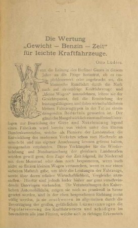 Die Wertung "Gewicht - Benzin - Zeit" für leichte Kraftfahrzeuge