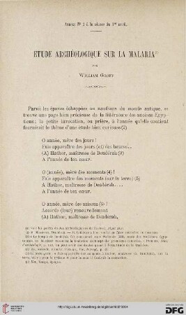 3.Ser. 3.1892: Étude archéologique sur la Malaria