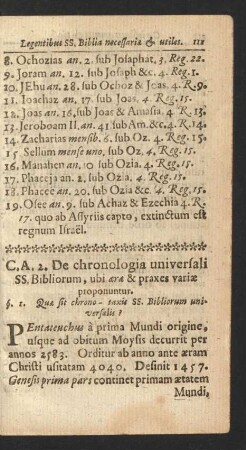 C. A. 2. De chronologia universali SS. Bibliorum, ubi aera & praxes variae proponuntur
