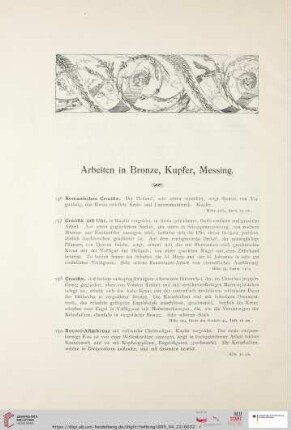 Arbeiten in Bronze, Kupfer, Messing (Nr. 156 - 493)