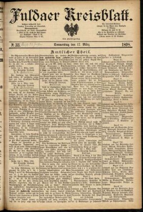 Erste Ausgabe vom Donnerstag, den 17. März 1898.